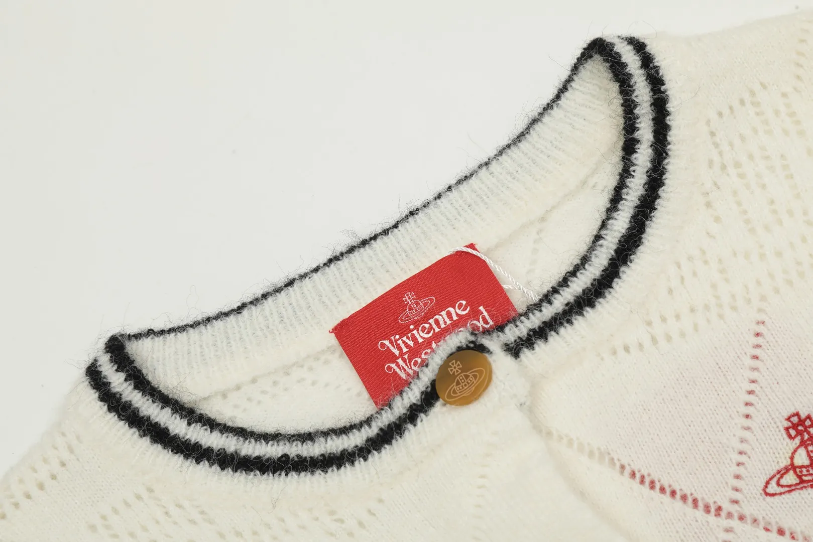 VIVI126 vivienne west wood 24 new style hollow pattern inscribed pattern heavy industry design knitted cardigan. The hollow pattern is Saturn, very special. Queen Mother of the West Vivian heavy industry show limited cardigan knitted sweater wool 2024 autumn latest style Size: S -M- L Color: white black